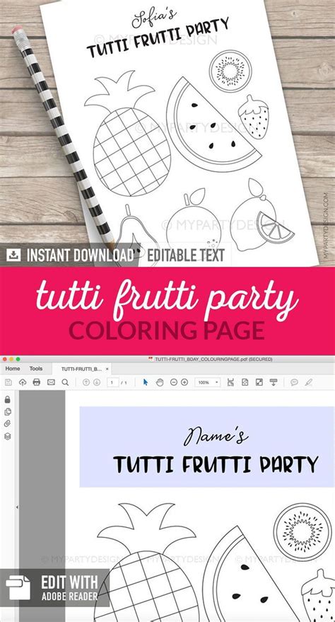 Twotti Frutti Birthday Coloring Page Tutti Frutti Printable Etsy