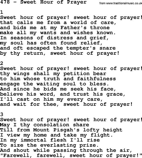 Adventist Hymnal Song 478 Sweet Hour Of Prayer With Lyrics Ppt