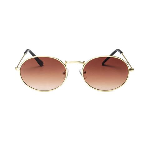 buy hot fashion women oval retro sunglasses eyewear vintage glasses gold metal frame at