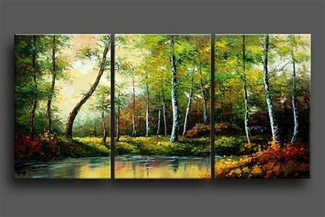 Hand Painted Stretched Framed Oil Wall Art Green Forest Streams Home