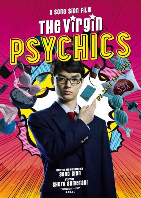A Man In A Suit And Tie Standing Next To A Poster For The Virgin Psychics