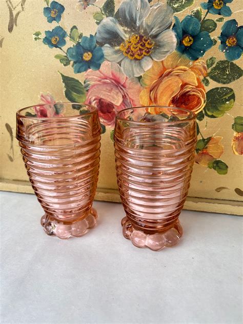 vintage pink drinking glasses set of 2 collectible glass etsy