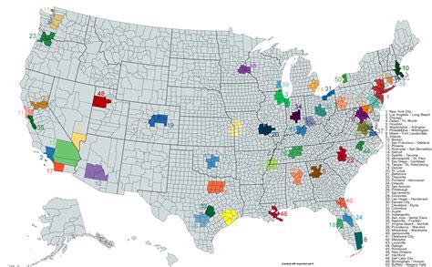 Map Of Americas 50 Largest Metropolitan Areas By Populations America Map North America Map