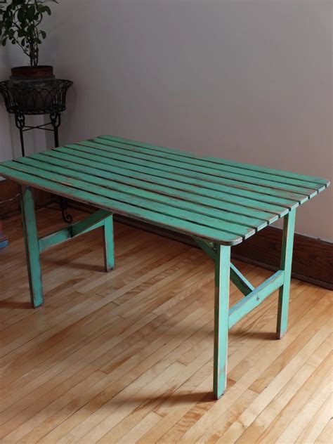 Antique Pine Wood Table // Vintage table country style // slat wood // picnic table // outdoor ...