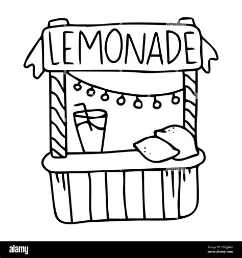 Lemonade Stand Lemonade Sale On White Background Vector Doodle