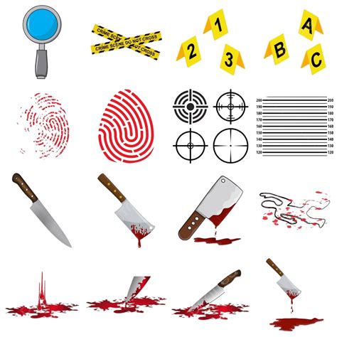 Set Of Murder Icons On White Background Weapon Icon Murderer Vector
