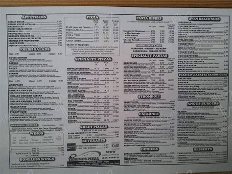 Menu at Teresa's Pizza pizzeria, Stow, Steels Pointe