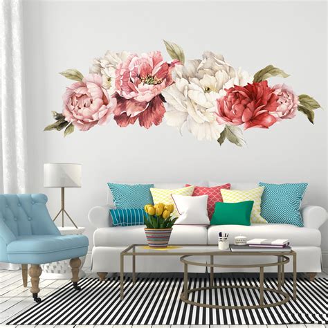 Giant Peony Wall Stickers Floral Wall Mural Watercolor Etsy