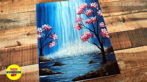 Drawing Challenge 14｜acrylic｜easy Waterfall Landscape Painting