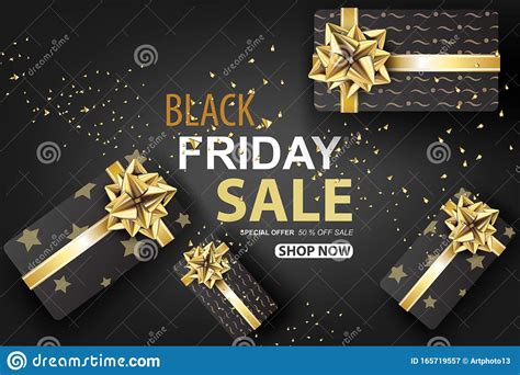 Black Friday Sale With Gift Box On Gold Glitter Background Banner