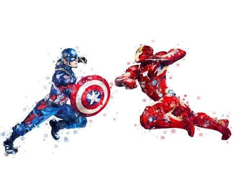 Captain America And Iron Man Art Print Superhero Watercolor Etsy
