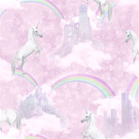 Girls Wallpaper Themed Bedroom Unicorn Stars Heart Glitter Chic Feature
