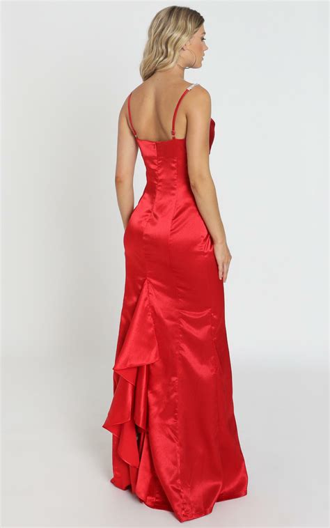 Alysha Diamante Strap Maxi Dress In Red Satin Showpo