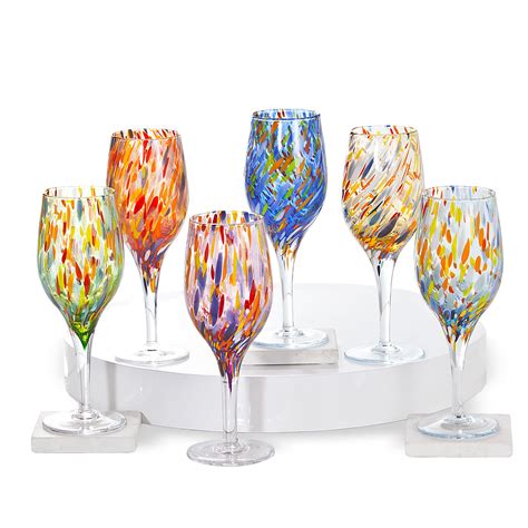 Murano Style Glass Rainbow Confetti Wine Glasses Set Of 6 Etsy