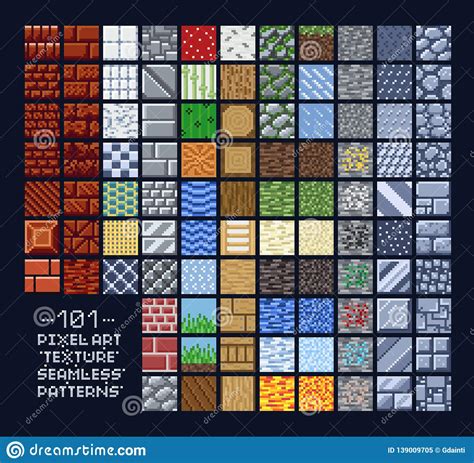 Pixel Art Style Set Of Different 16x16 Texture Pattern Sprites Stone