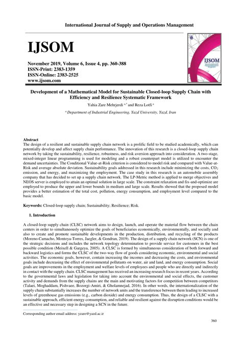 Pdf Development Of A Mathematical Model For Sustainable Closed Loop