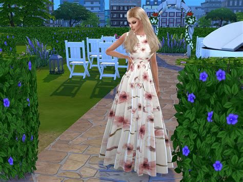 The Sims Resource Cherry Blossom Watercolor Floral Ball Gown Mesh