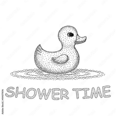Shower Time Stylized Yellow Duck Toy Picture Vector Vintage