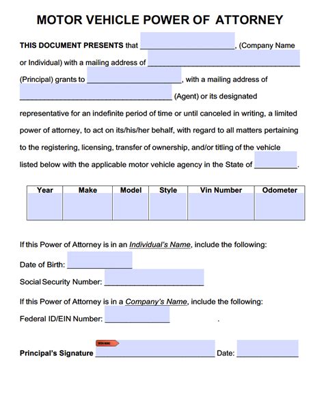 Motor Vehicle Power Of Attorney Forms Pdf Templates Power Of