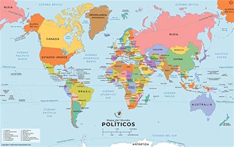 Mapa Del Mundo Con Países En Español 36 Ancho X 2273
