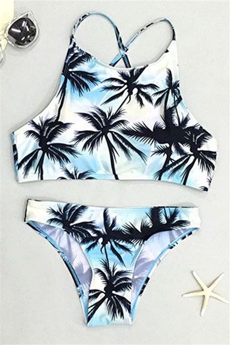 Cupshe Tropical Coconut Palm Tank Bikini Set Bikinis Cute Swimsuits