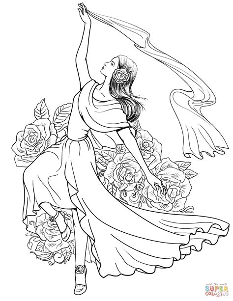 spanish woman dancing flamenco coloring page  printable coloring pages