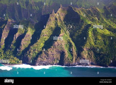 Aerial Of Na Pali Coast Kauai Hawaii Stock Photo Alamy