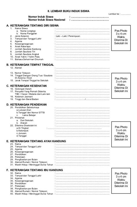 Contoh Format Buku Induk Siswa K13 Smp Info Berbagi Buku Riset