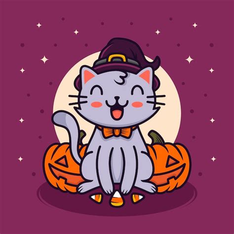 Happy Halloween Cat Illustration Premium Vector