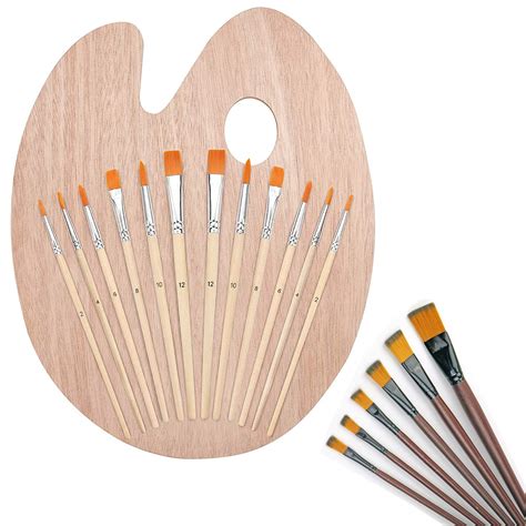Buy Paint Brush Set With Wooden Palette 18 Brushes And Hand Held Oval