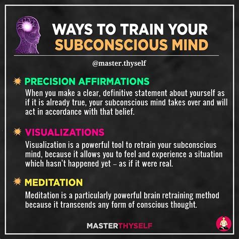 During this time the mind is operating in a low vibrational frequency like hypnosis. Three powerful ways to train your subconscious mind... 1 ...