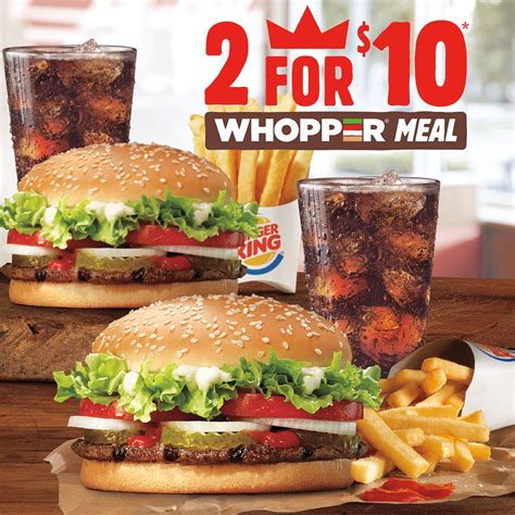 Spend less with valuable promo codes and offers. Burger King Introduces Two-for-$10 Whopper Meal Deals