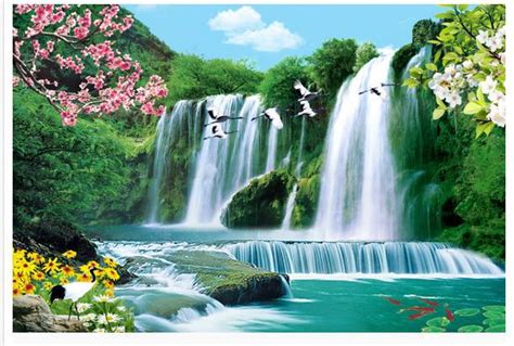 Bird Waterfall Landscape Tv Backdrop 3d Wallpaper Hd