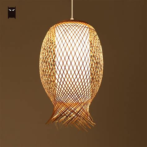 Bamboo Wicker Rattan Shade Pendant Light Fixture Japanese Asian Nordic Hanging Ceiling Lamp