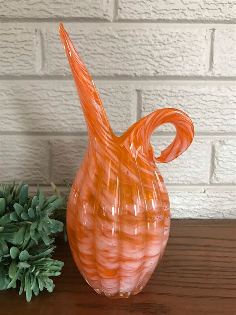 Vintage Japanese Hand Blown Art Glass Orange Vase Made In Etsy