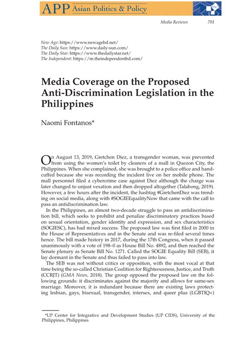 pdf media coverage on the proposed anti‐discrimination legislation in the philippines