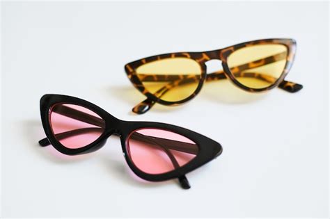 premium photo various colorful stylish fashionable sunglasses cat s eyes isolated on white