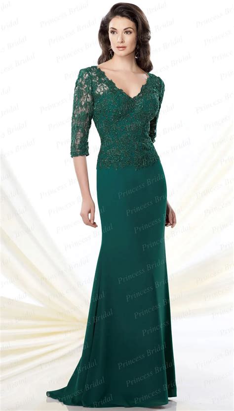 Free Shipping Chic Mermaid V Neck Beaded Half Sleeve Mother Of The Bride Dresses 2014 Floor