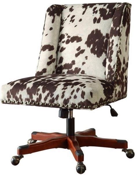 Each chair rests on tapered leg, crafted from durable wood. Dark Brown Cow Print Fabric Desk Chair Stylish Home Office Furniture New #chair | Chair, Stylish ...