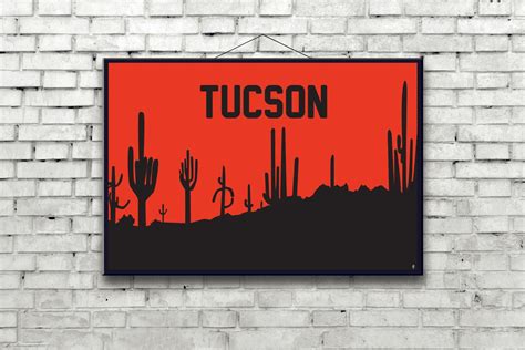 Tucson City Skyline Poster Art Print Arizona Cactus Etsy