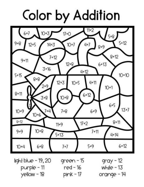 MATH ADDITION COLORING WORKSHEETS FOR FIRST GRADE