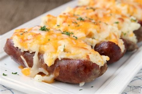 This recipe for mashed potatoes with caramelized onions and bacon is total comfort. SAUSAGE POTATO BOATS - Butter with a Side of Bread