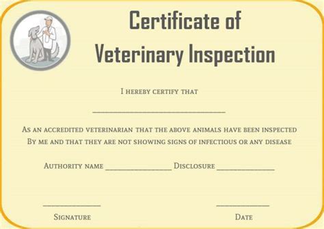 Certificate Of Veterinary Inspections Certificate Templates