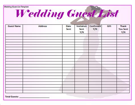 Free 17 Wedding Guest List Templates In Pdf Ms Word Excel