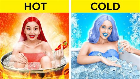 Extreme Hot Vs Cold Challenge Fire Girl Vs Ice Girl Four Elements Adopted By 123 Go