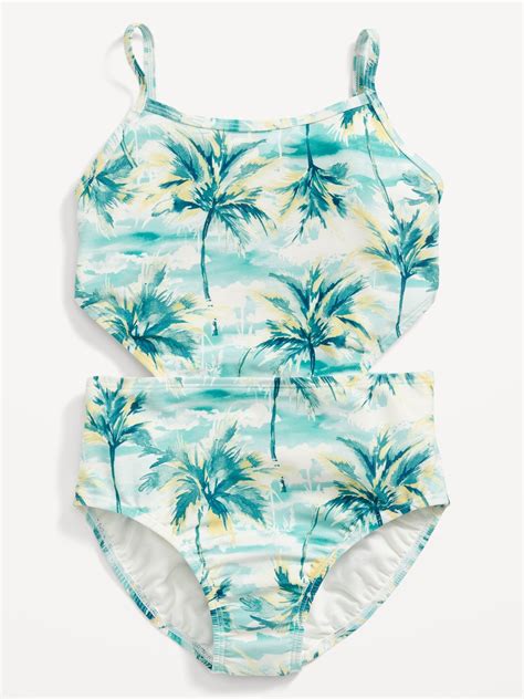 Patterned Cut Out Waist One Piece Swimsuit For Girls Old Navy