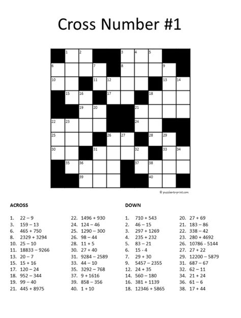 7th Grade Math Crossword Puzzles