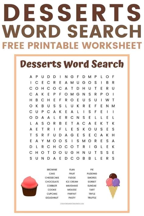 Dessert Word Search Printable Worksheet Printable Worksheets Word