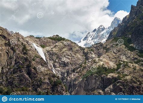 Small Mountain Waterfall Georgia Svaneti And Ushba Summit Stock Image