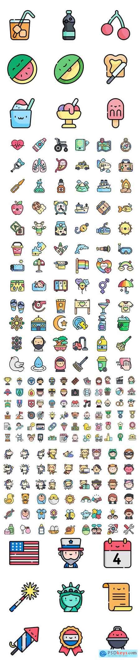 1250 Kawaii Lineal Color Icons Set Vol4 Free Download Photoshop